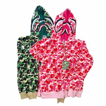 BAPE BIG ABC CAMO SHARK WIDE FULL ZIP DOUBLE HOODIE CAMO