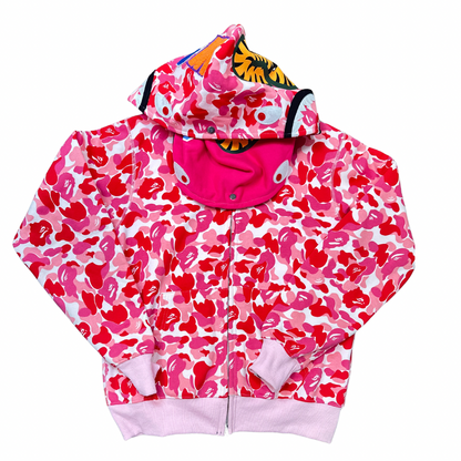 BAPE BIG ABC CAMO SHARK WIDE FULL ZIP DOUBLE HOODIE PINK